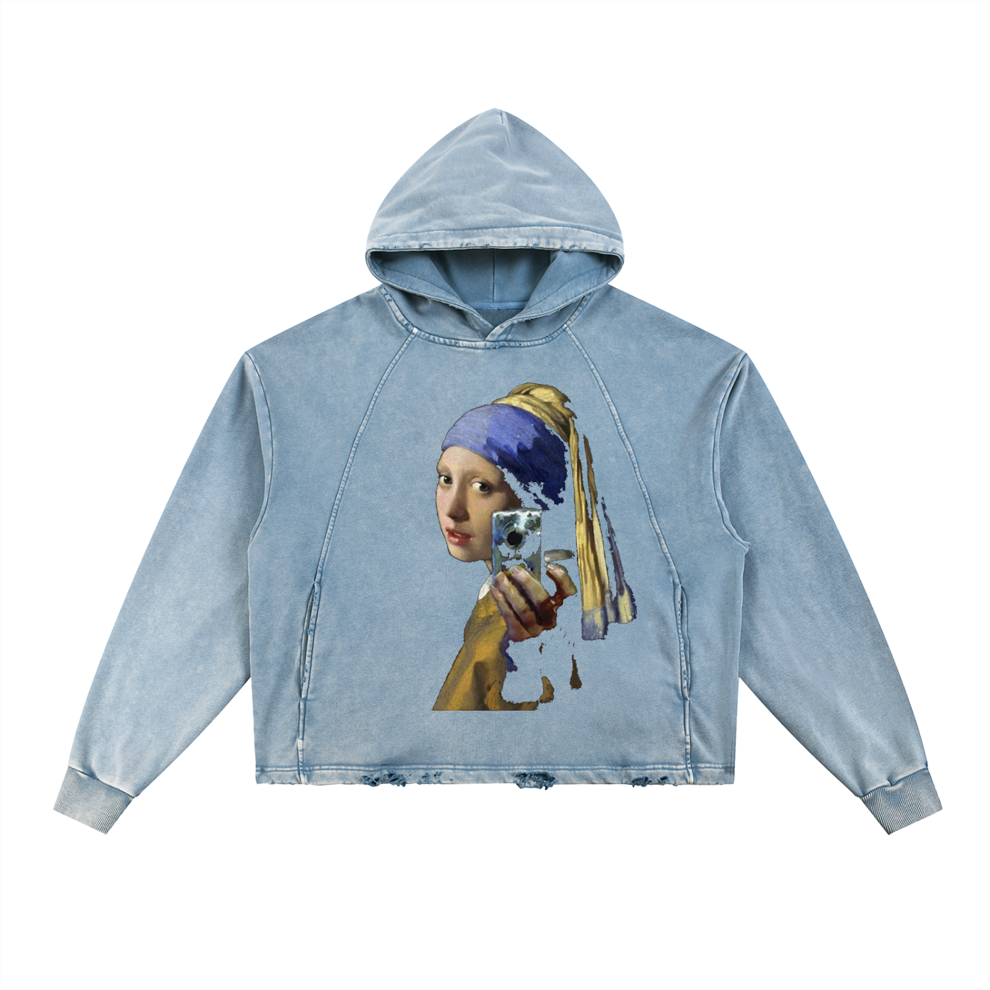 Vintage Washed Frayed-Hem Hoodie