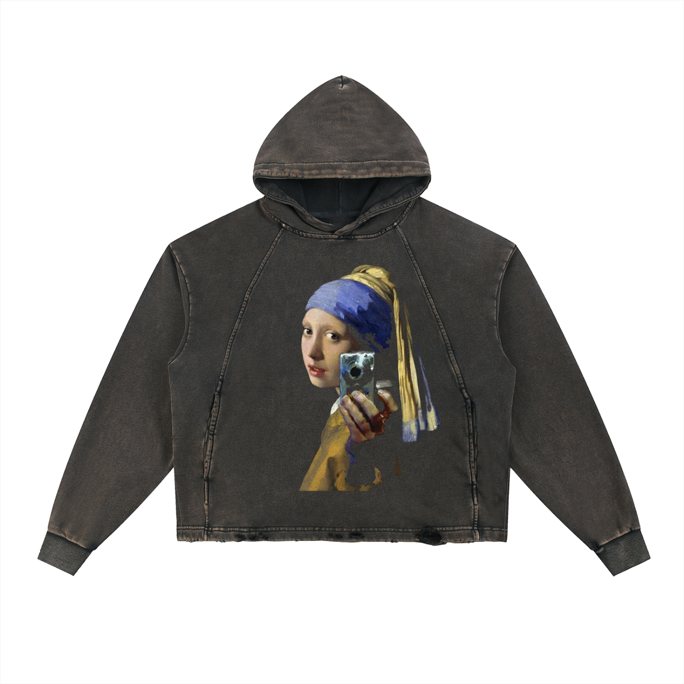 Vintage Washed Frayed-Hem Hoodie