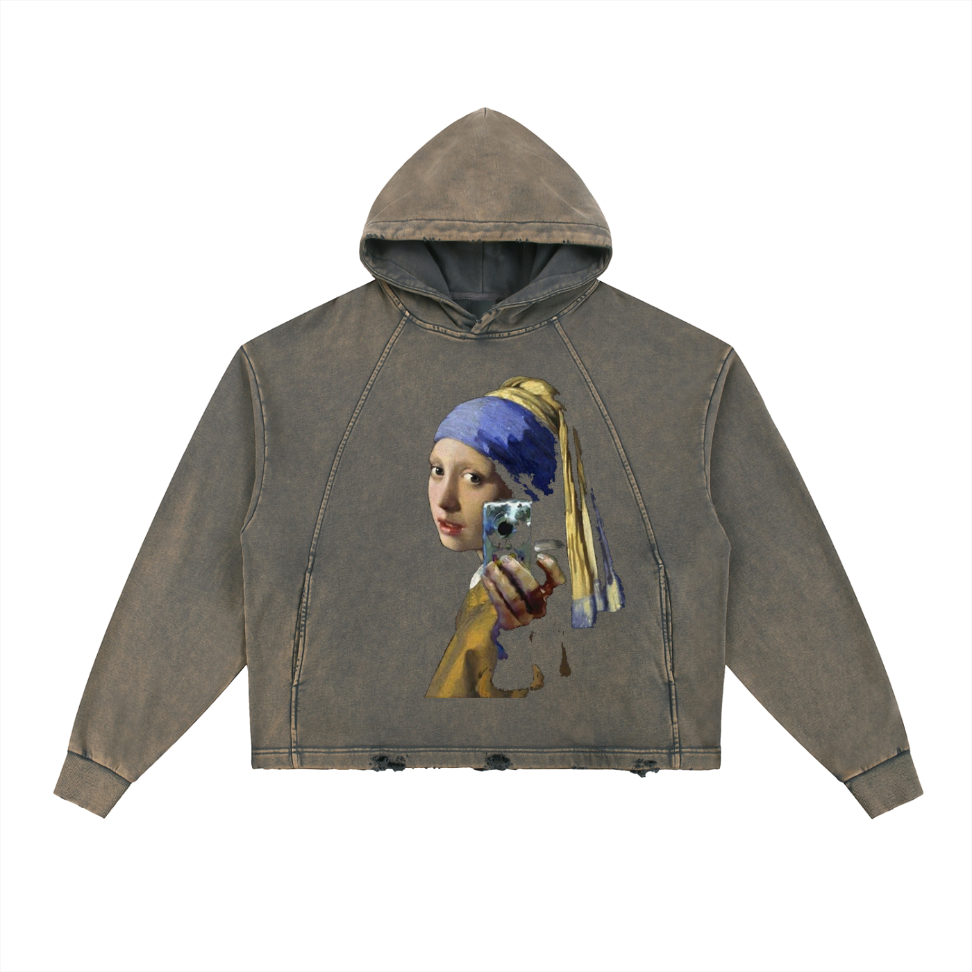 Vintage Washed Frayed-Hem Hoodie